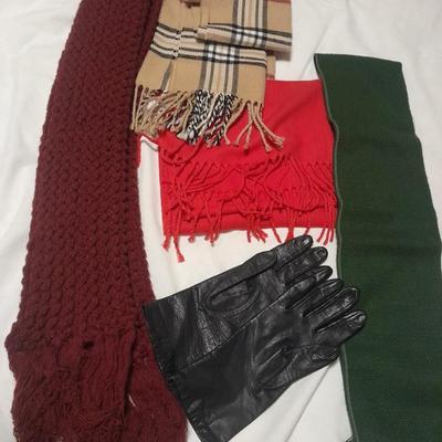 Winter scarves and black driving gloves