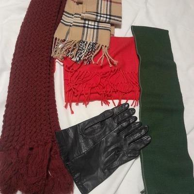 Winter scarves and black driving gloves