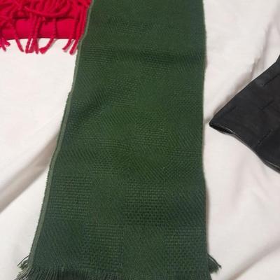 Winter scarves and black driving gloves