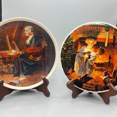 Pair of Norman Rockwell Mother's Day & Christmas 1979 Collector Plates