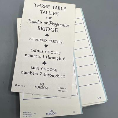 Complete Retro Three Table Tallies for Regular or Progressive Bridge Norcross Game Score Cards