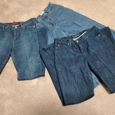 Two pairs of Jeans, and one pair of Capri's Eddie Bauer 12, West Side 12 tall, St. Johns Bay size 12