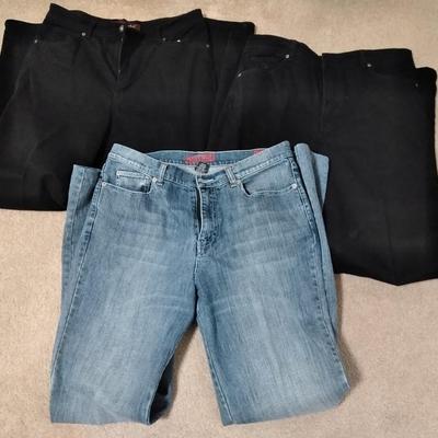Three pairs of Women's Jeans West side 12, and 2 black Gloria Vanderbilt 12,