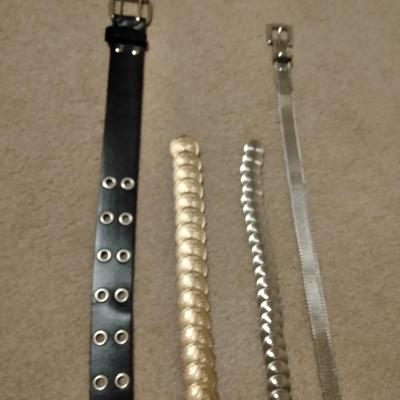 Women's decorative belts, leather with hole studs, concho belts, and silver metal like belt