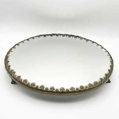 Vtg. Beveled Mirror With Footed Tray