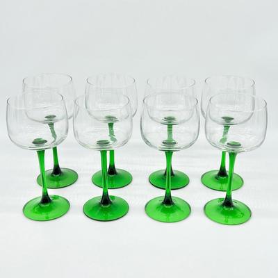 LUMINARC ~ Set Of Eight (8) Emerald Green Stem Wine Glasses