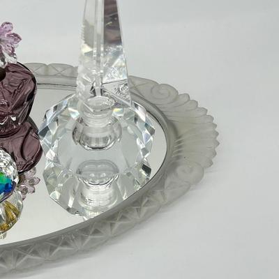 ANTOINETTES ~ Vtg Mirrored Glass Tray & Five (5) Glass Perfume Bottles