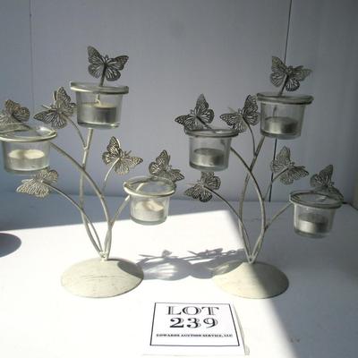Pretty Metal and Glass Votive Candle Holder Pair, Butterflies