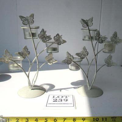 Pretty Metal and Glass Votive Candle Holder Pair, Butterflies