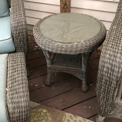 Four Piece Outdoor Patio Set with Cushions (Wicker Like) -Lot 451
