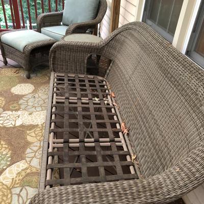 Four Piece Outdoor Patio Set with Cushions (Wicker Like) -Lot 451
