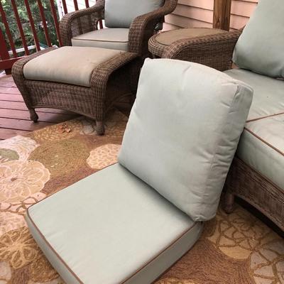 Four Piece Outdoor Patio Set with Cushions (Wicker Like) -Lot 451