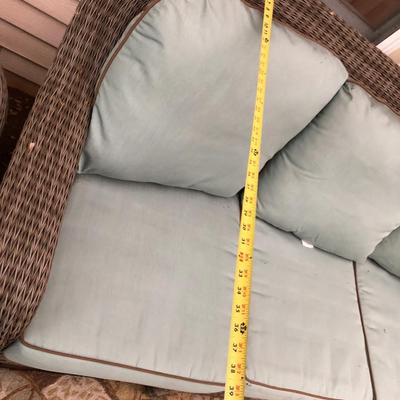 Four Piece Outdoor Patio Set with Cushions (Wicker Like) -Lot 451