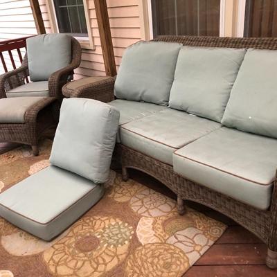 Four Piece Outdoor Patio Set with Cushions (Wicker Like) -Lot 451