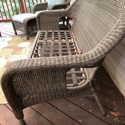Four Piece Outdoor Patio Set with Cushions (Wicker Like) -Lot 451