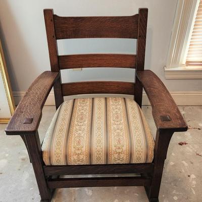 Lot #167  Antique Mission Oak Style Rocker - Solid Oak