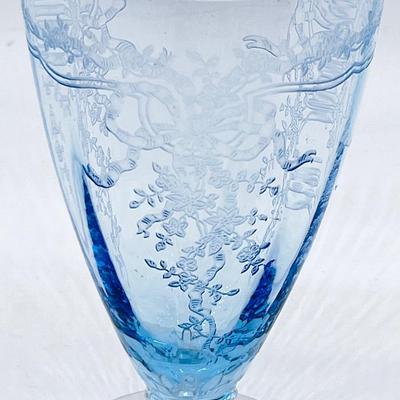 FOSTORIA ~ June Blue ~ Center Handle Tray & Four (4) Parfait Glasses