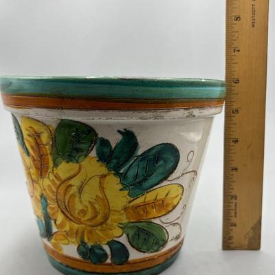 Colorful Yellow Floral Ceramic Planter Pot Italy