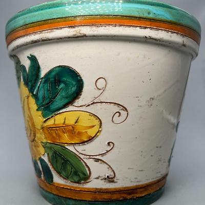Colorful Yellow Floral Ceramic Planter Pot Italy