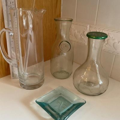 Decanters, Ash Tray and Martini Pitcher w/ glass stirrer.