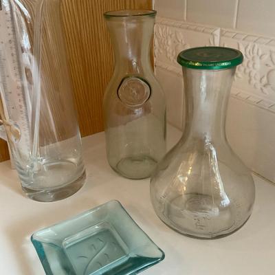 Decanters, Ash Tray and Martini Pitcher w/ glass stirrer.