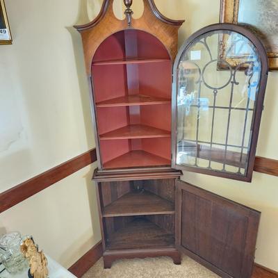 Vintage Corner Cabinet Hutch w Key 23x12x71