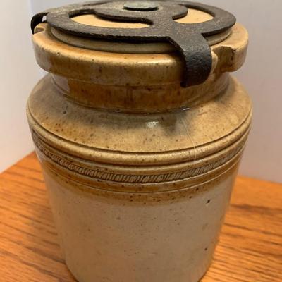 Early Antique Stoneware Crock w/ Lid & Original Lock