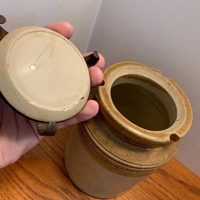 Early Antique Stoneware Crock w/ Lid & Original Lock