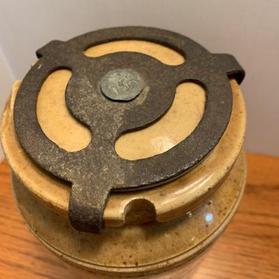 Early Antique Stoneware Crock w/ Lid & Original Lock