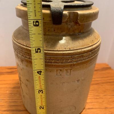 Early Antique Stoneware Crock w/ Lid & Original Lock