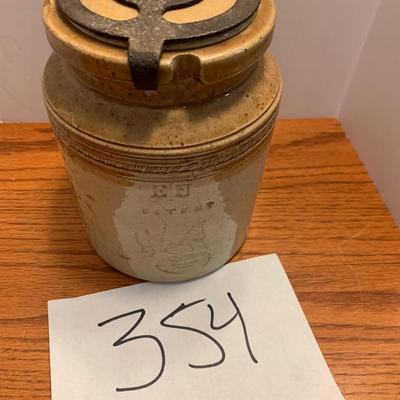 Early Antique Stoneware Crock w/ Lid & Original Lock