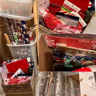 Large Lot Christmas Holiday Wrapping Paper, Gift Bags, Crinkle Paper etc.