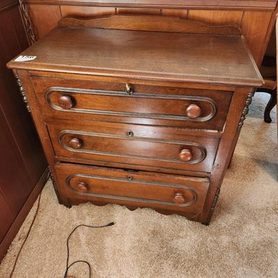 Antique 3 Drawer Cabinet Dresser with key on casters 29x15x30