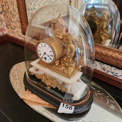 Antique French Gold Tone Mantel  Clock in Dome