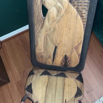 beautiful rare hand carved wooden elephant flamingo / animal chair from Ghana