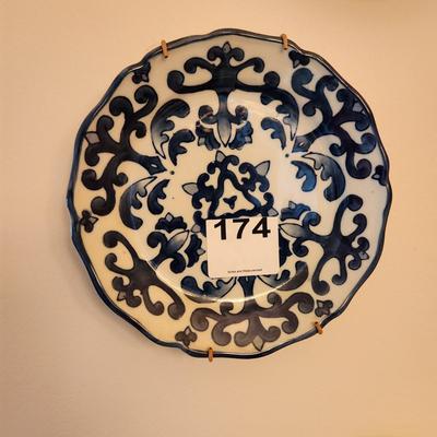 8 Blue white Plates with wall hangers