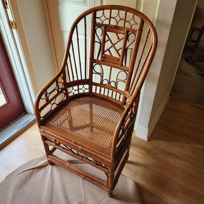Large Vintage Bamboo & Rattan Cane Lounge Chair