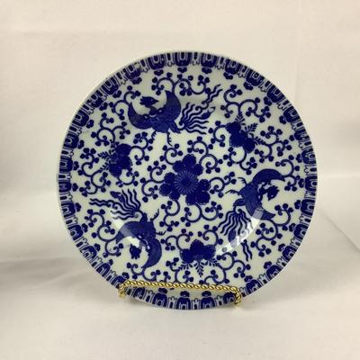 Lot 597  Large Blue / White Chinese Serving Bowl, 19th Century FloBlue Teapot, Vintage Nippon Blue/White Flying Phoenix Plate