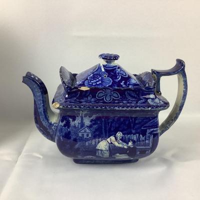 Lot 597  Large Blue / White Chinese Serving Bowl, 19th Century FloBlue Teapot, Vintage Nippon Blue/White Flying Phoenix Plate