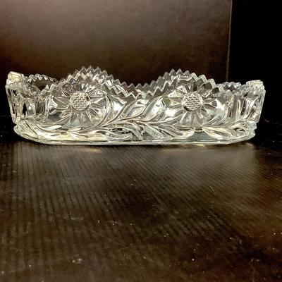 Lot 634  Vintage Clear Crystal Tall/Large, Heavy Pedestal/Lidded Candy Dish & Antique U.S. Glass Daisy/Pickle Dish EAPG