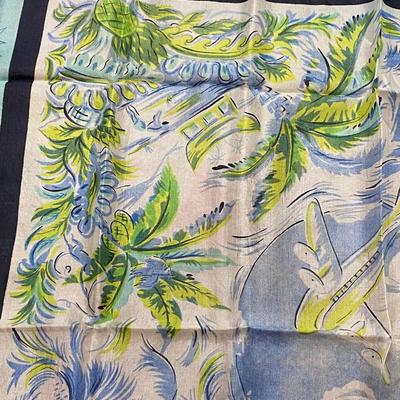 Lot of 4 Vintage Large Blue Green Silk Rayon Fashion Head Neck Scarves Scarf Casca Japan