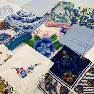 Mixed Vintage Lot of Blue Hued Hanky Pocket Squares Scarves