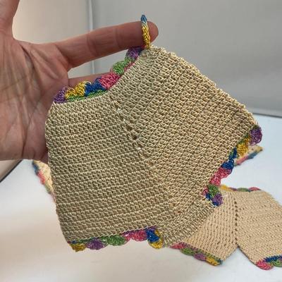 Lot of 6 Rainbow Edge Crochet Knit Doily Trivets Potholders