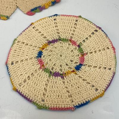 Lot of 6 Rainbow Edge Crochet Knit Doily Trivets Potholders