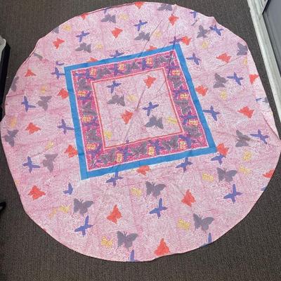 Vintage Anokhi India Cotton Round Tablecloth Pink with Butterflies