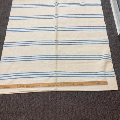 Large White & Blue Striped Heavy Weight Tablecloth Picnic Blanket
