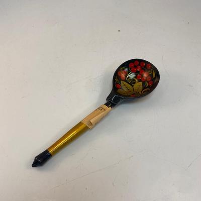 Vintage Russian Souvenir Collector Enamel Painted Red Black & Gold Spoon