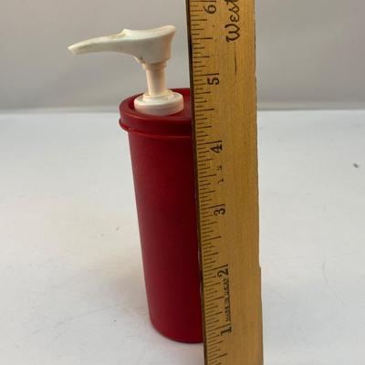 Small Retro Vintage Red Tupperware Pump Bottle Soap Lotion Ketchup Bottle Removeable Lid
