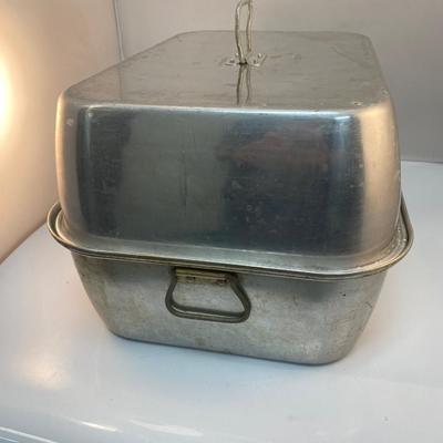 Large Vintage Aluminum Roasting Pan with Racks & Lid