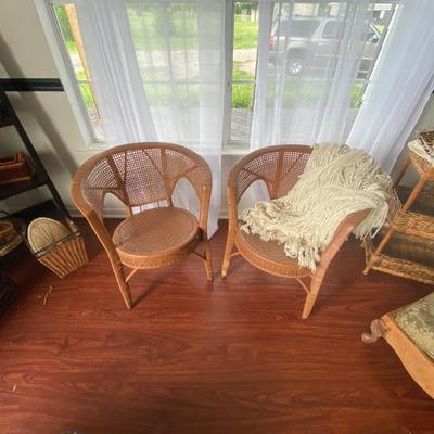 Pair of Vintage wicker Chairs and throw